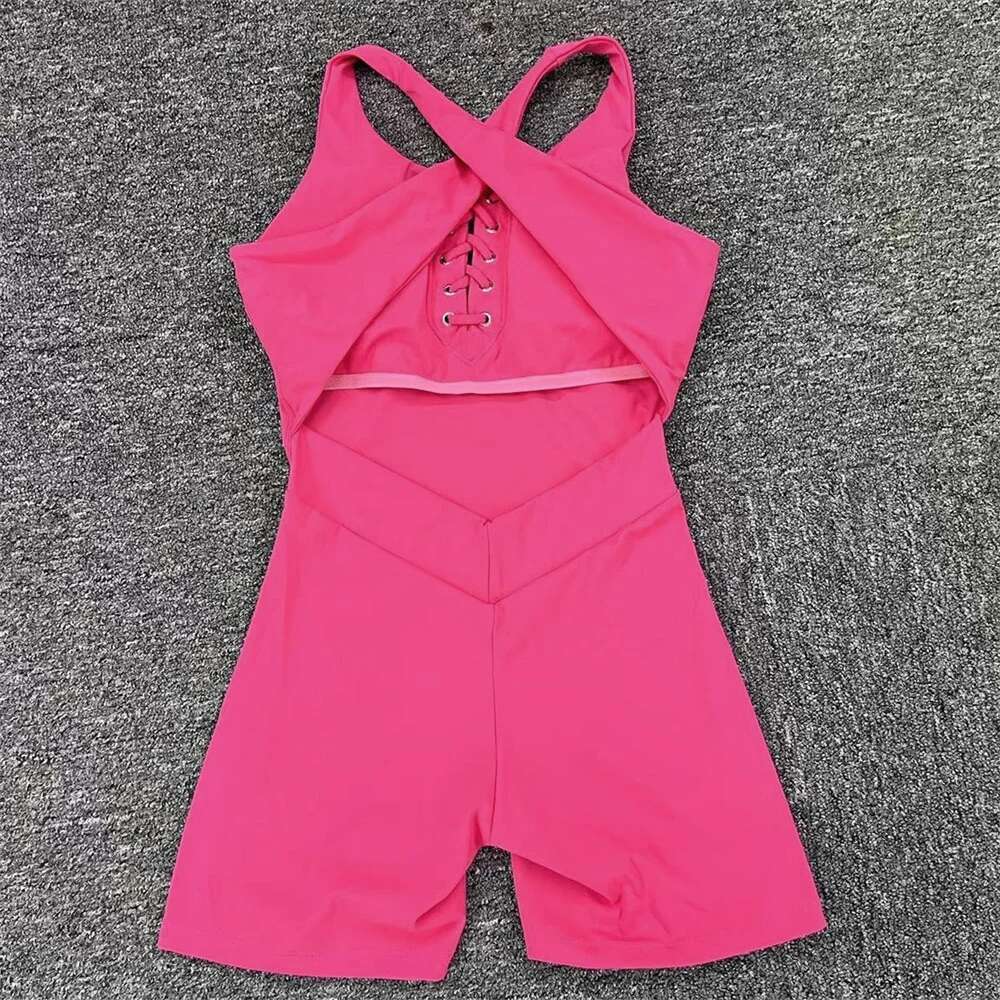 New Lycra Pad Laced Yoga Set Hip Lifting Squat Proof Shorts Sports One Piece Jumpsuit Gym Fiess Bodysuit Active Romper KLMY