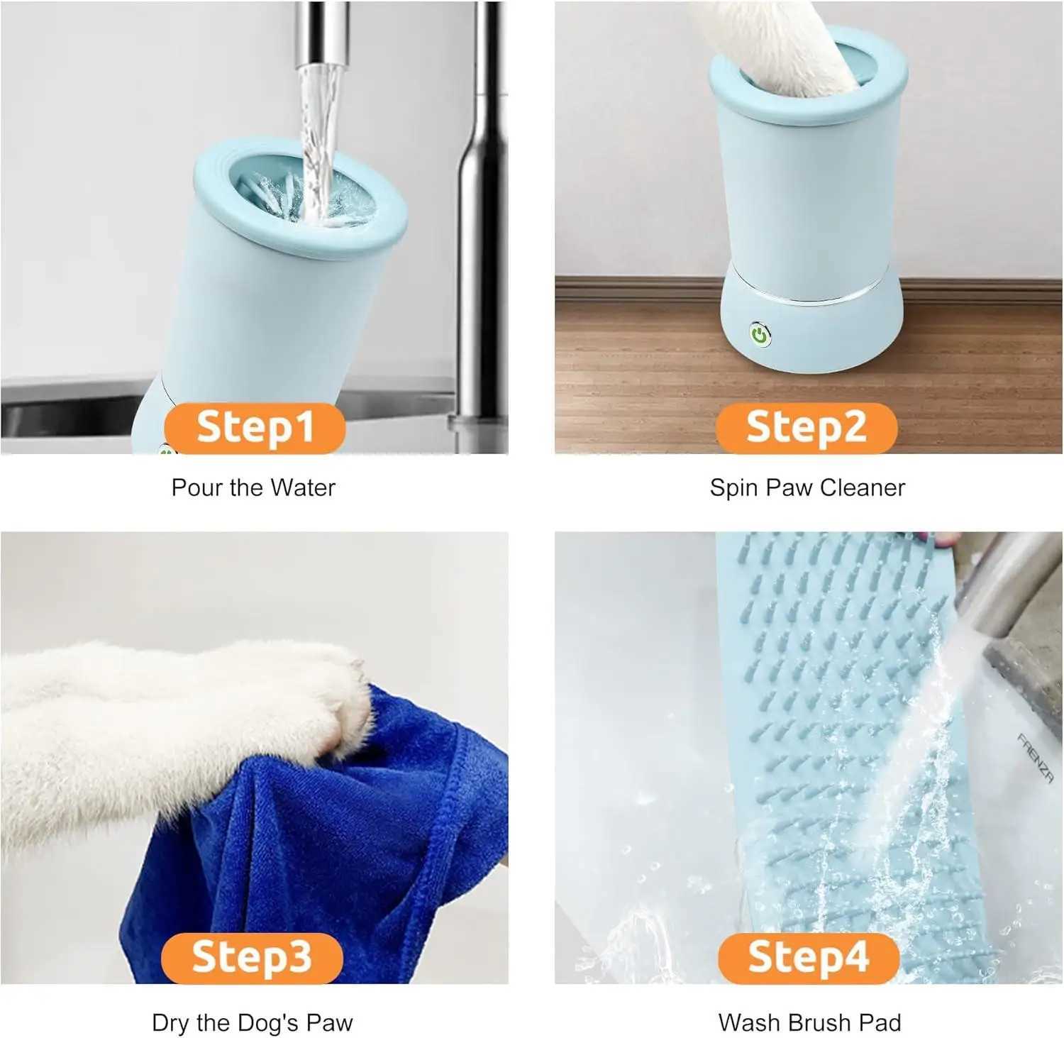 Automatic Dog Paw Cleaner And Massager Electric Dogs Paws Washer Cup Pet Foot Cleaning Machine USB Rechargeable Blue White M250306