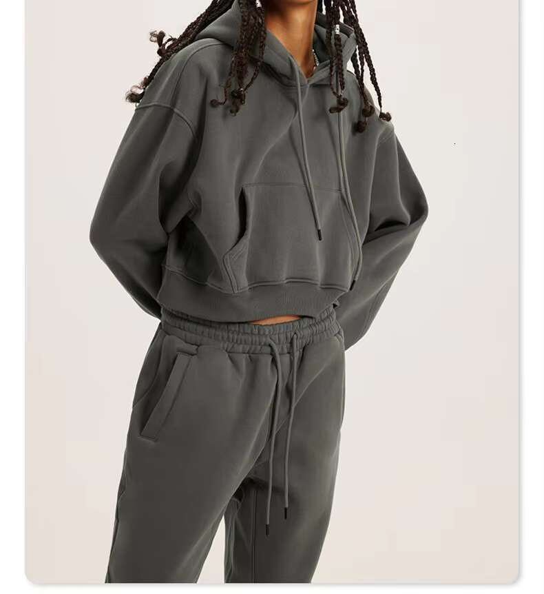 Outdoor Crop Top Women's Multi-Color Solid Color Blank Hoodie Set