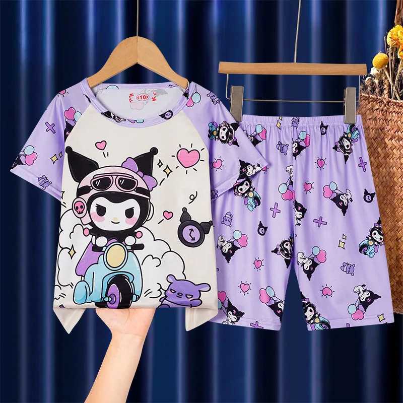 Summer Childrens Pajamas Short Sleeve Girls Cartoon Old Boys Home Clothes Set Pajamas Sleepwear Robe Clothing Mother Kids M250306