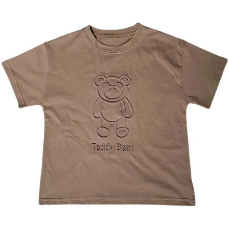 Baby Boy Girl Clothes Summer Cartoon Bear Short Sleeve Tshirt Children Crew Neck Embroidery Top Kid Casual StreetwearT250306