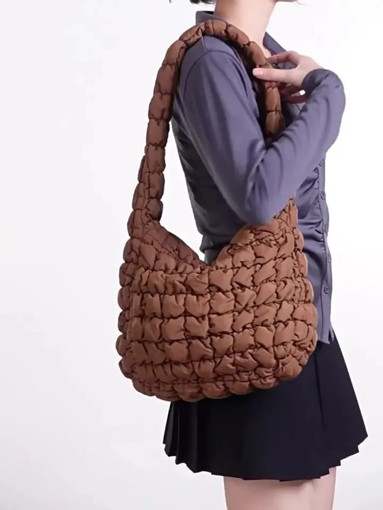 MABULA Quilted Tote Bags for Women Trend Lightweight Padding Shoulder Purse Down Cotton Padded Large Hobo Bag Lattice Solid 250306