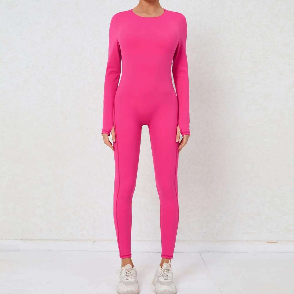 Pad Backless One Piece Jumpsuit Gym Set Women Training Yoga Suit Sports Long Sleeves Fiess Rompers Legging Workout Bodysuits KLMY