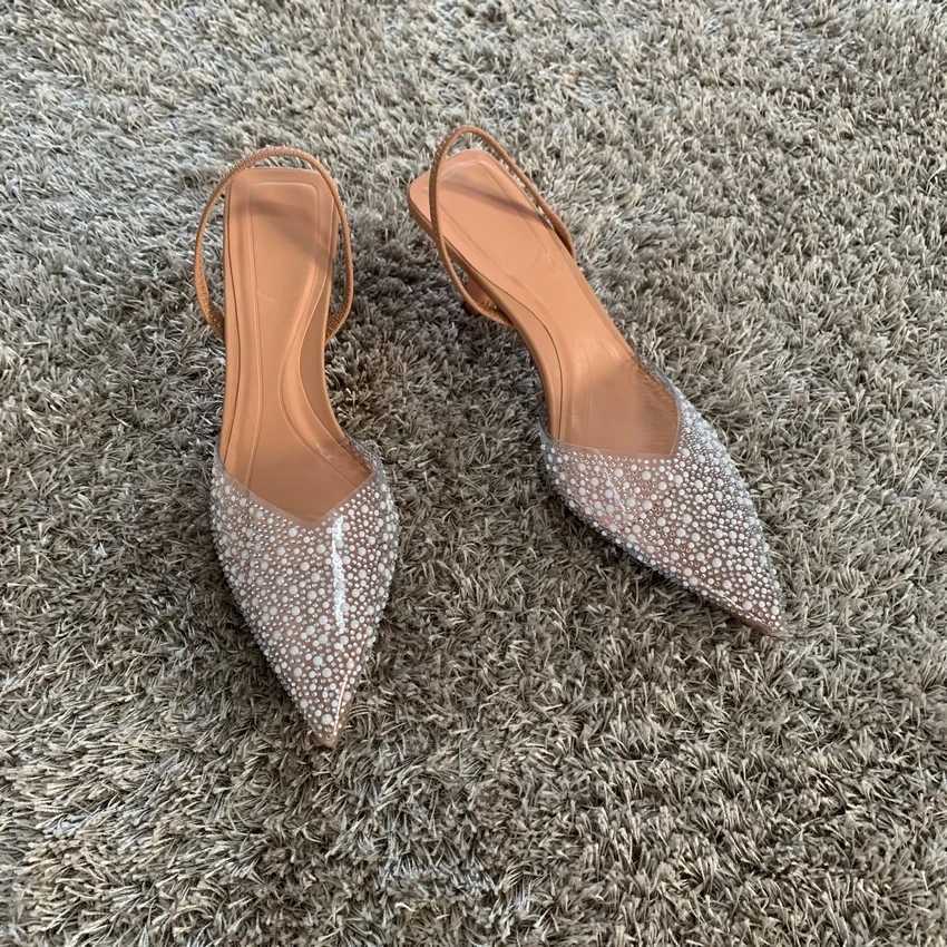 Summer Wens Pointed Toe High H Sandals Sexy Womens Shoes From Pearl Decorated Party Wedding Slingback Womens Sandals Shoes Y250306