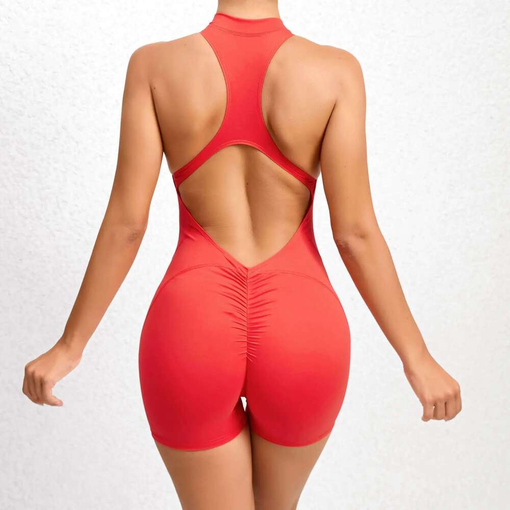New V Cut Zip Up Rompers Scrunch Butt Yoga Sets Racerback Jumpsuit For Women Fiess Gym Clothing Workout Open Back Sports Suit KLMY