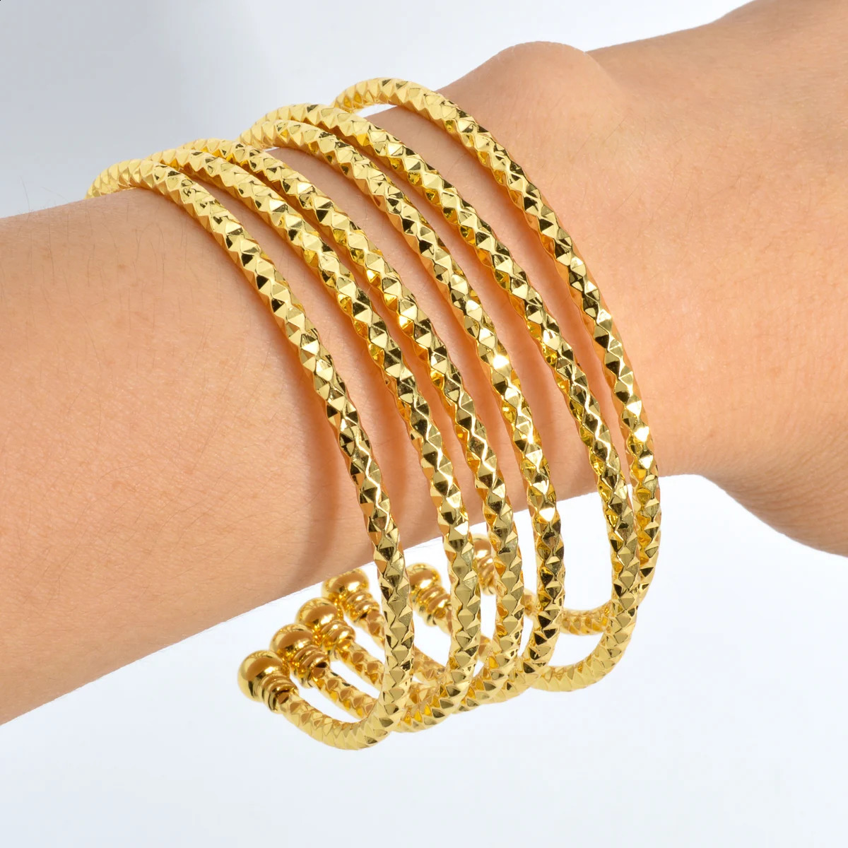6Pcs/Set Dubai Bangles Set For Women Indian Africa Lady Jewelry Ethiopian Gold Color Cuff Bangles Wedding Bride Jewelry Gift 250303
