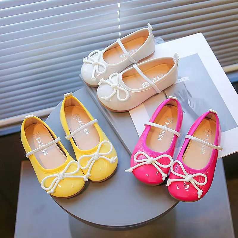 Girls Flat Shoes Jelly Color Cute Bowknot Leather Shoes Kids Soft bottom Princess Single Shoes for Children Rose Green YellowT250306