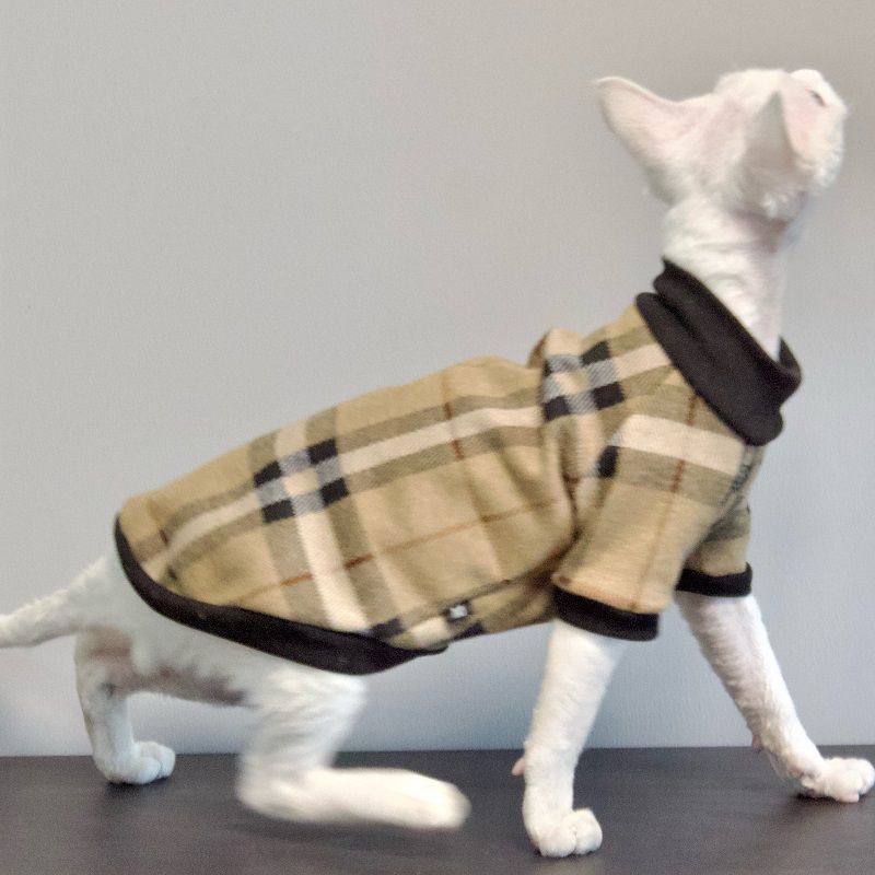 Hairless Cat Clothes Pet Warm Clothes for Sphynx, Devon, Cornish Cat Warm Shirt Apparel for Cats Pet Onesies Checkered Cotton Shirt for Cats Kitten