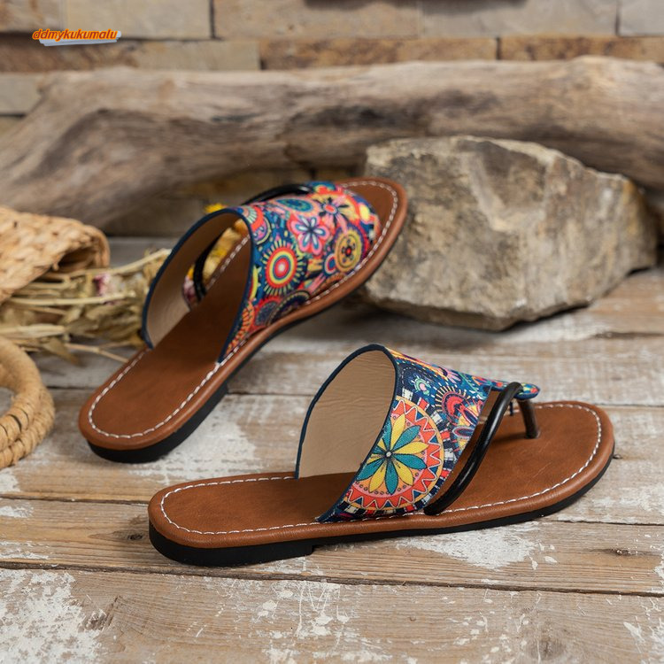 Sunflower Bohemian Style Set, Toe Fish Mouth Flat Beach Sandals, Summer Large Women's Shoes #ddmykukumalu