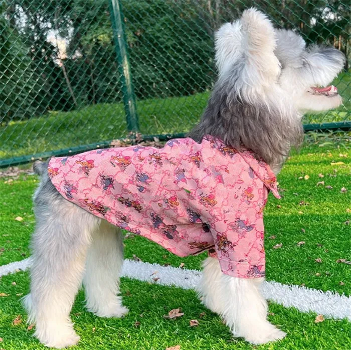Designer Canine Apparel: Breathable Thin Shirts in Pink with Adorable Feline and Rodent Motifs