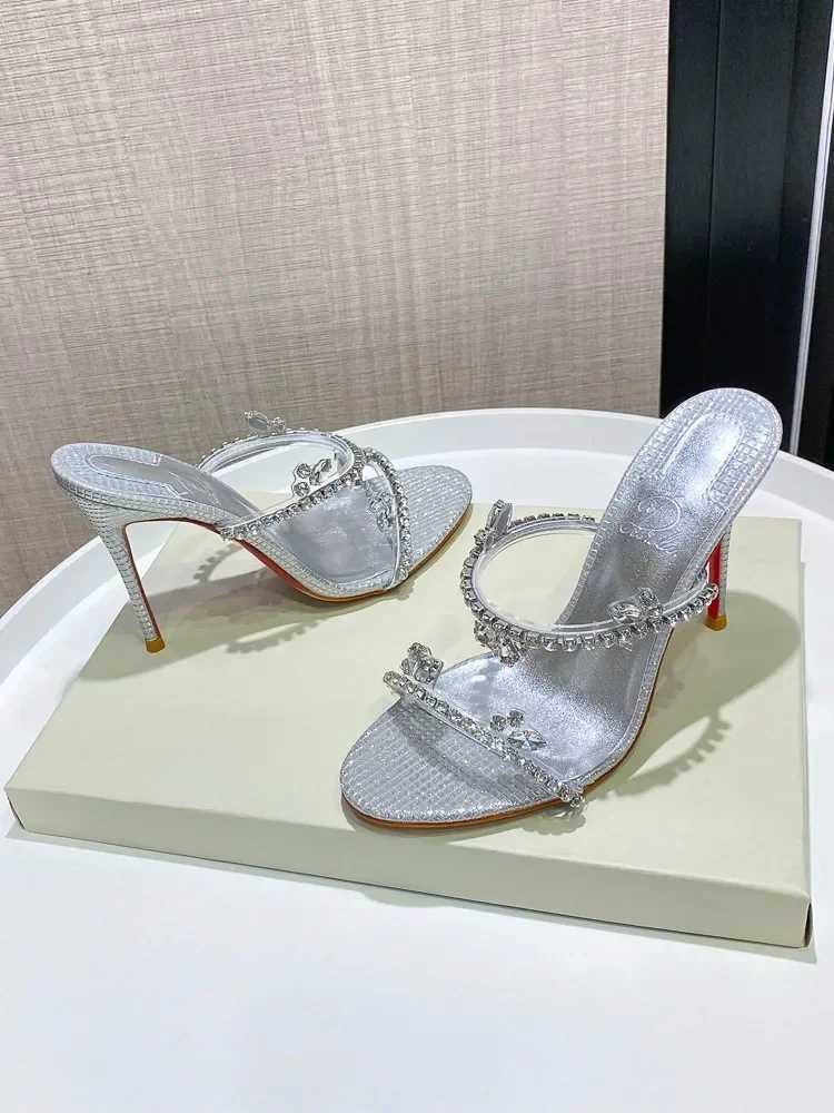 Straight with Sier Rhine Sandals Wens Stiletto Heel 2025 Summer New Crystal Transparent Sandals Temperament High H Y250306
