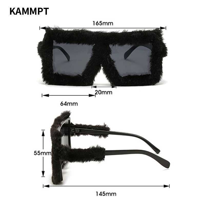 KAMMPT Oversized Plush Sunglasses Y2K Fluffy Square Punk Sun Glasses Trendy Novelty Decor Winter Shades for Christmas PartyXJ250306