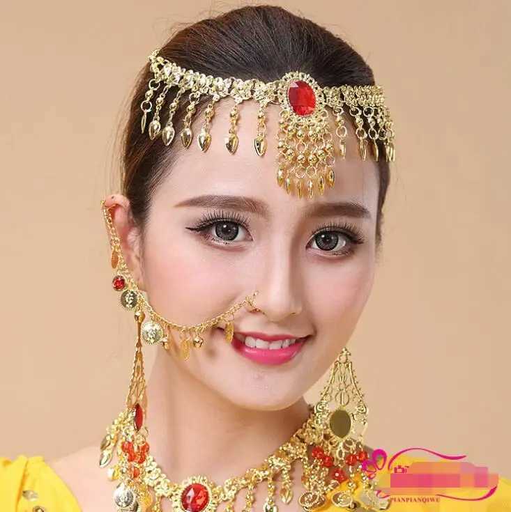 Indian Jewelry Accessories Gold Finger Bracelet Shining Red Crystal Girl Belly Dance Bracelet Jewelry X250306