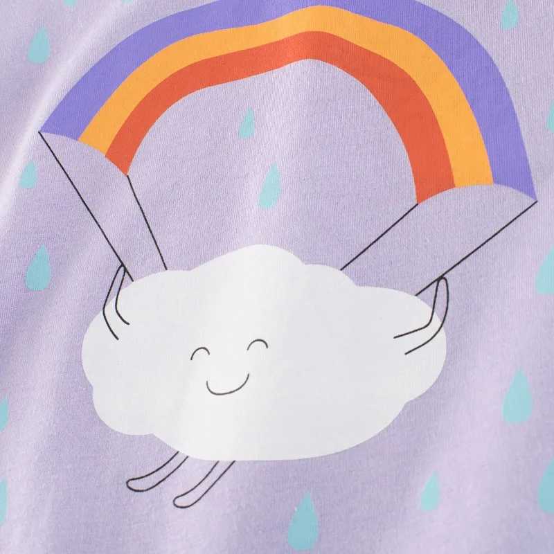 2025 Summer New Cartoon Rainbow T-Shirt for Girls Childrens Clothing Cute Short Sleeve Cotton Top Tees Kids Outfit 2-10YT250306