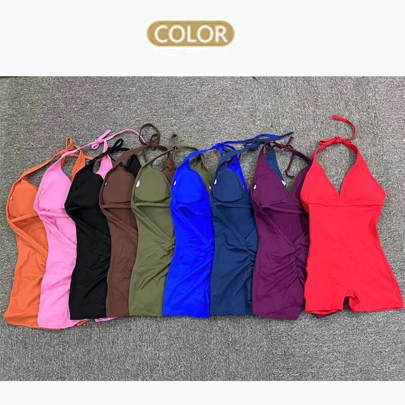 New Women' One Piece Jumpsuit V-Shaped Chest Tie Rope Tie Shorts Lycra Fiess Overalls With Padding Workout Clothes Gym Sets KLMY