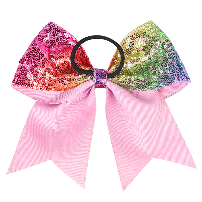Children Large Glitter Cheer Hair Bows Girls Colorful Sequin Kids Solid Color Bow Elastic Hairbands Ponytail Kids Hair Band Ties Hair Accessories MA07