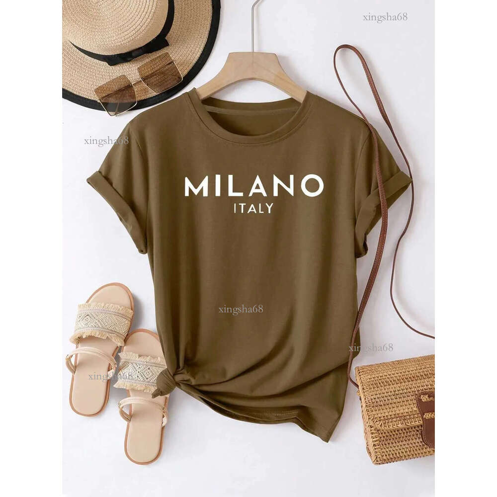 Women's T-Shirt Y2k Short Slves Summer Loose T-Shirt Milano Italy Letter Print T New Casual Crew Neck Fashion Summer Tops Womens Clothing Y24