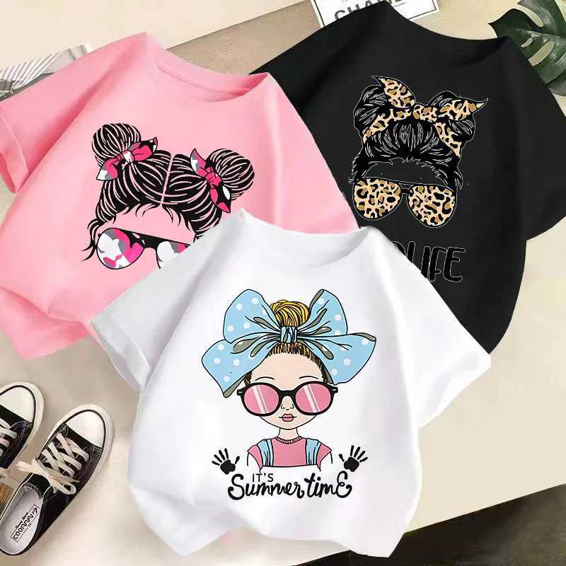 2024 Childrens clothing summer Fun Girl print T-shirt childrens fashion short sleeved T-shirt round neck top for girlsT250306