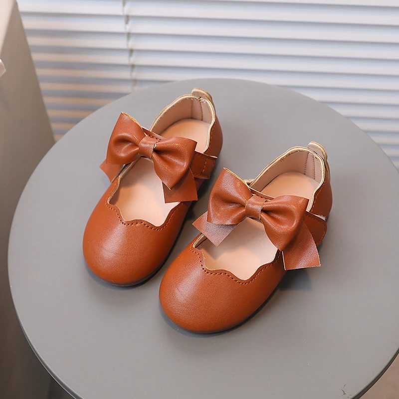 Girls Princess Shoes Brown White Bowknot Lovely Shallow Children Flat Shoes Sweet Four Seasons 21-30 Light Kids Mary JanesT250306