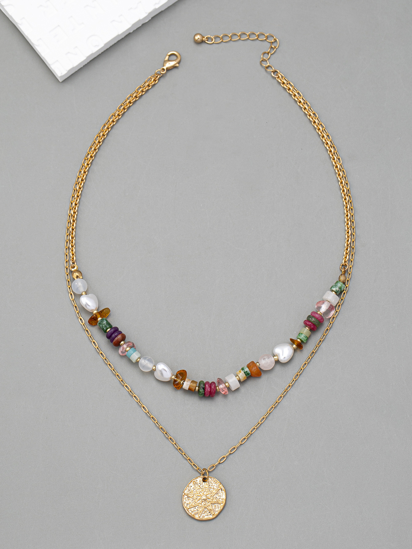 Fashion Personality Simple Double Chain Necklace With Beaded Double Chain Necklace With High Sense Clavicle Chain Women's Jewelry