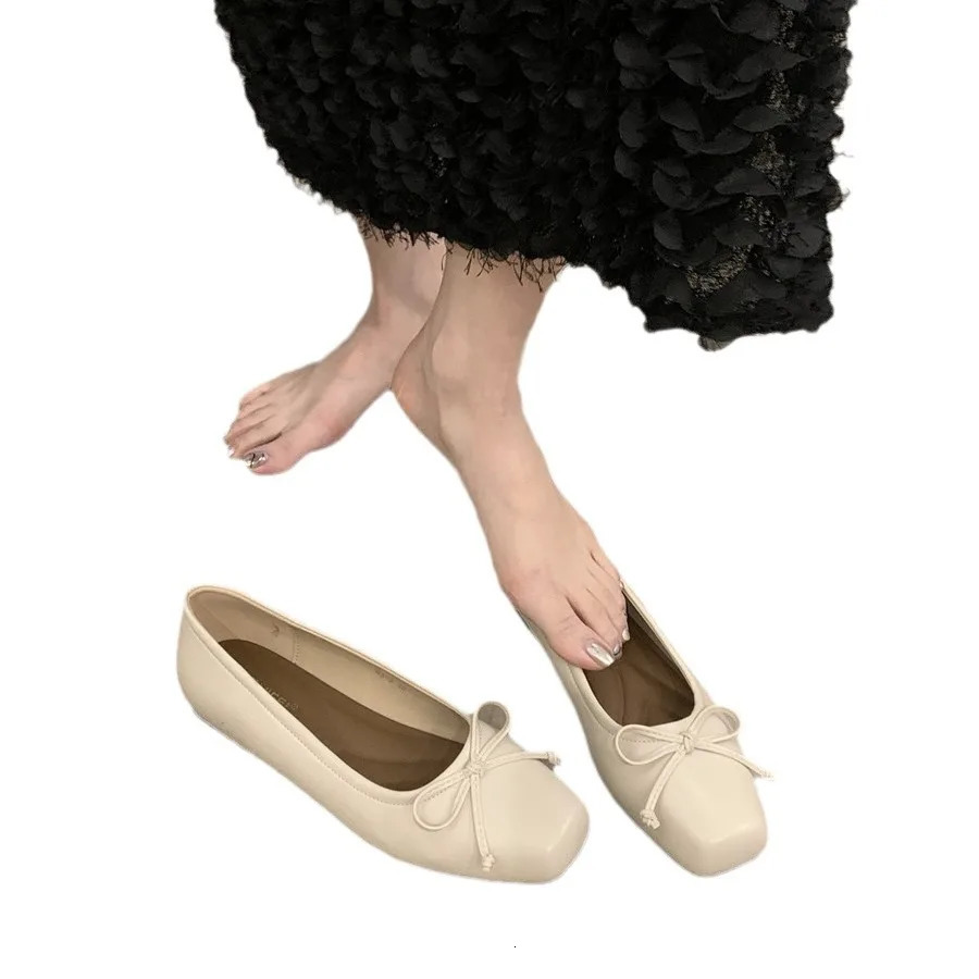 Shallow Mouth Shoes Woman Comfortable And Elegant Casual Female Sneakers Flats Bow-Knot Square Toe Modis Dress Butterfly Summer 250306