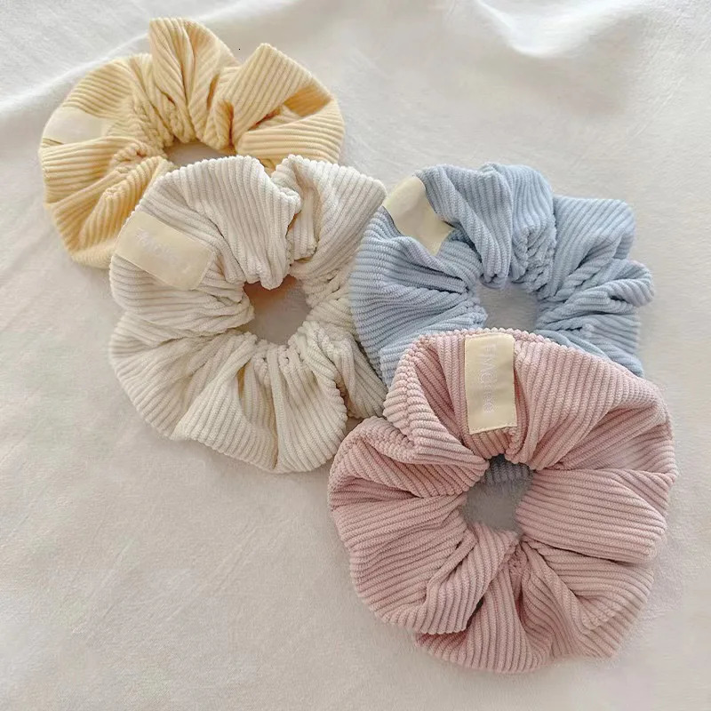 Vintage Solid Color Corduroy Stripe Hair Scrunchie Elastic Hair Bands Korean Hair Accessories For Women Girls Ponytail Headwear250304