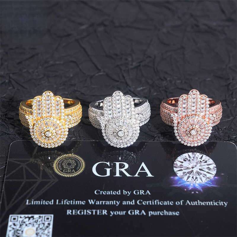 Dia hair new T-shaped palm hip-hop sier inlaid moissanite hot selg personalized mens ring