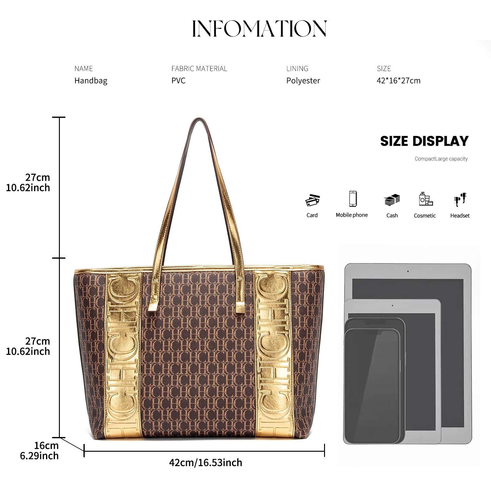 Vintage Women's Shopping Bag 2025 New Letter PVC Large Capacity Handbag