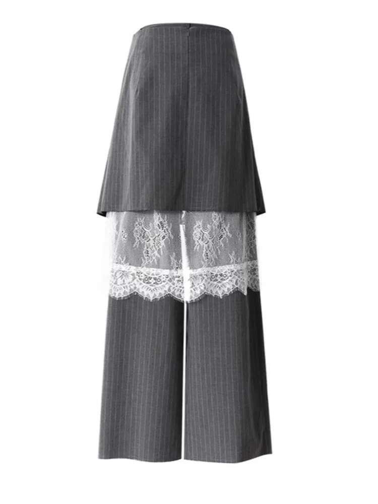 ZMEENNA Gray Stripe Patchwork Skirt Gauze 2 Piece Sets For Women 2025 Spring Fashion Female New Elegant Pants Zm616