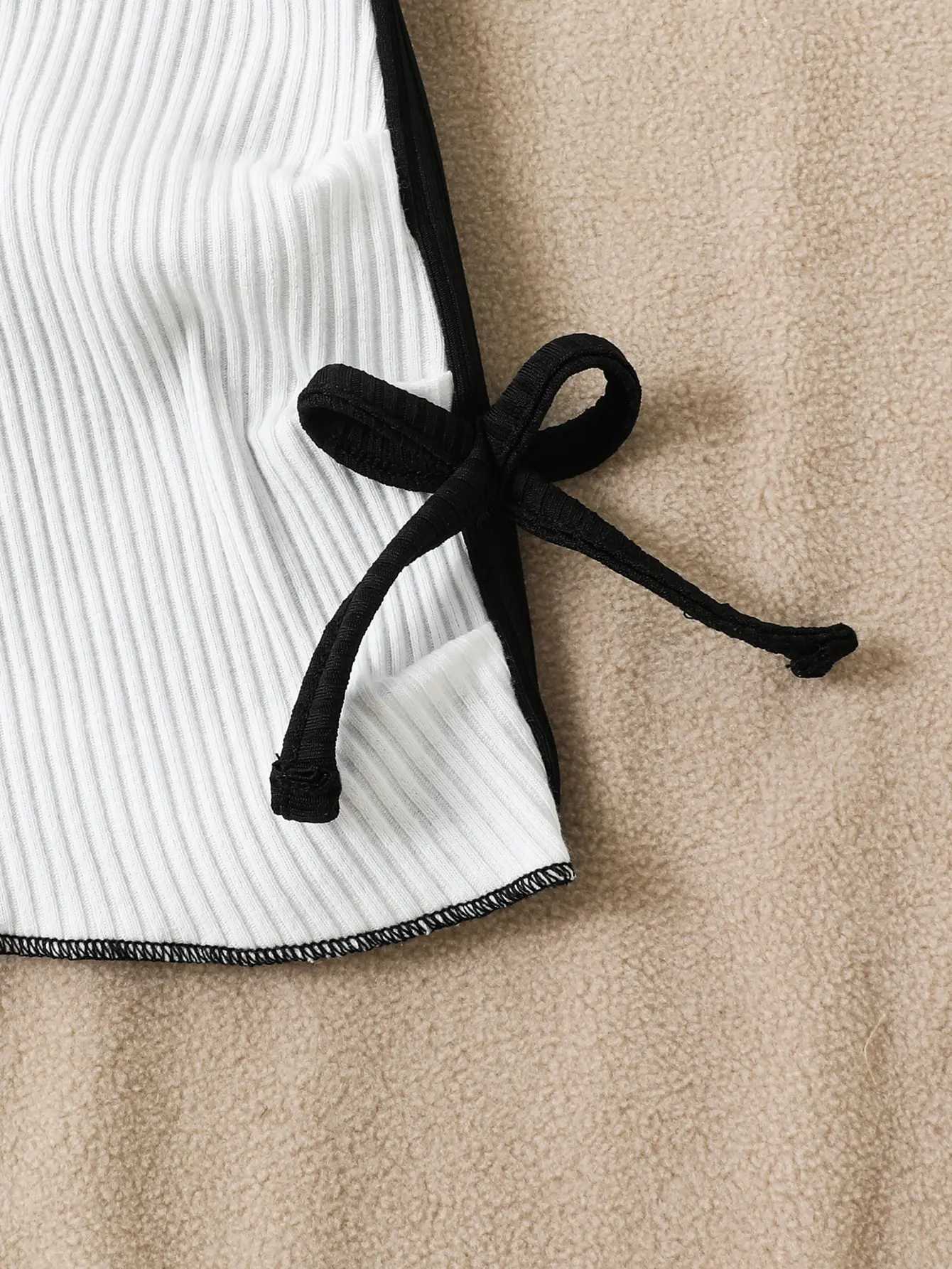 Vintage color patchwork round neck slimming slim double side bow style short sleeve T-shirt top for kids girls summerT250306