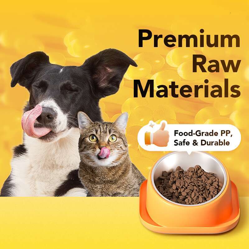 DHpet Tilted Angle Dog Bowl 15° Slanted Stainless Steel Dog Cat Food Bowl Water Bowl Non-Spill Safeguard Neck for Dogs Cats & Pets