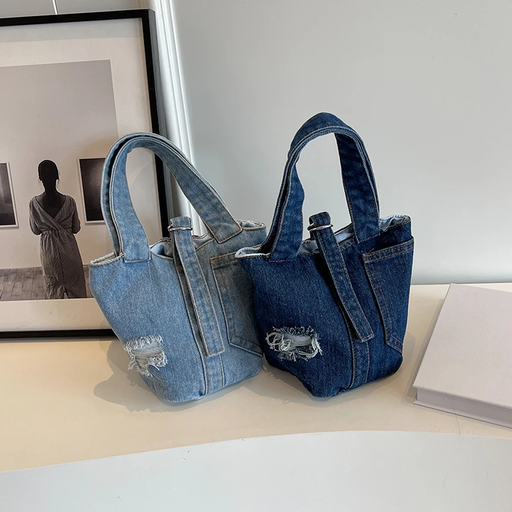 Women Street Handbag Patchwork Denim Handle Handbag Fashion Casual Shoulder Bag Solid Color for Date Party Shopping for Women 250306