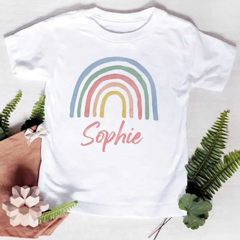 Personalised Rainbow with Name T-Shirt Children for Boys Girls Clothes Custom Kids Shirts Child Baby Tees Tops Toddler T ShirtsT250306