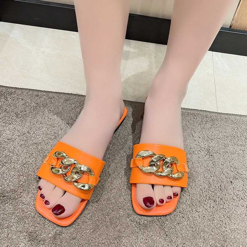 New Chain Wen Slippers Summer Slippers Low Heel Wens Sandals Indoor Bathroom Outdoor Walk Fi Show Plus Size 35-42 Y250306