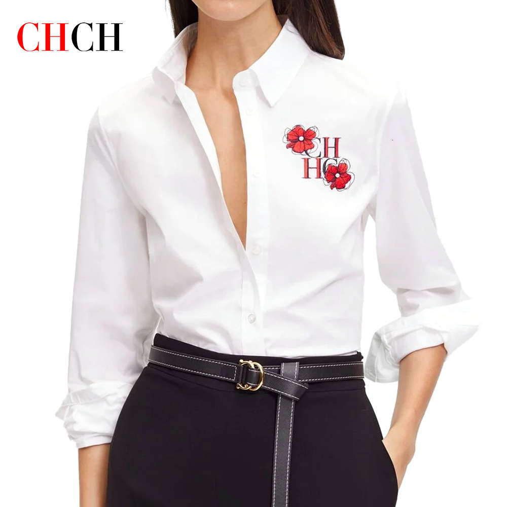 CHCH Classic Trendy Long Sleeve Fashion Versatile Top Polo Collar Women's Shirt
