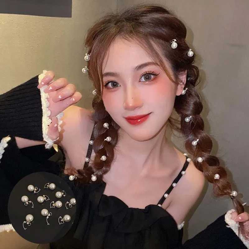 10 pieces of white small pearl clasps suitable for girls retro simple weaving bridal hair clasps side clips hair style accessories X250306