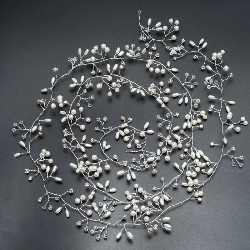 35/50cm Long Bridal Handmade Crystal Pearl Hair Band dress Wedding Hair Accessories Beads band Jewelry Fashion dress X250306