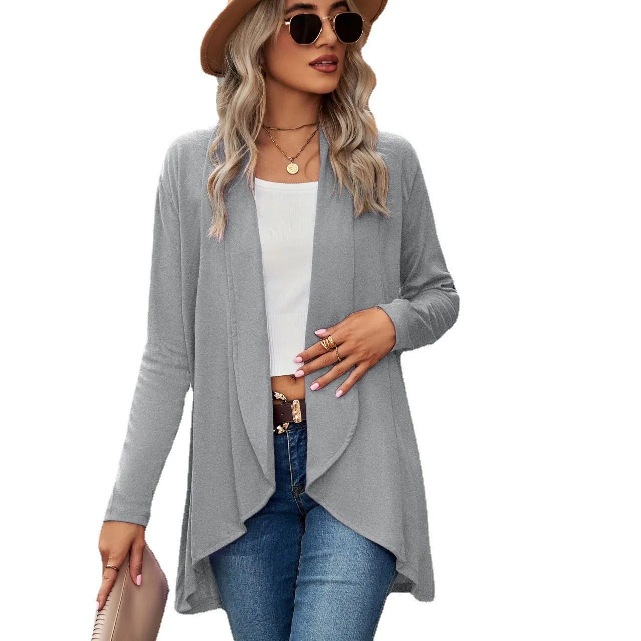 Spring Autumn Female Solid Color Loose Long Sleeve Coats Womens Cardigans Ladys Tops Jacket Casual Outwears 250306