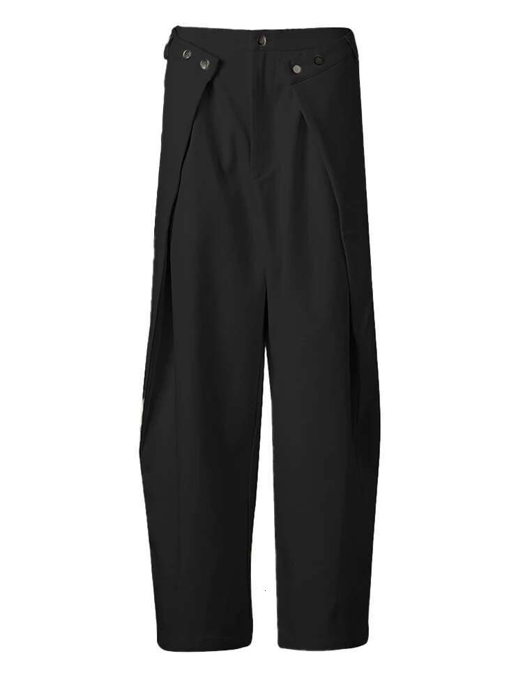 EAM High Waist Black Button Irregular Spliced Long Wide Leg Pants New Trousers Women Fashion Tide Spring Autumn 2025 Cpg2744