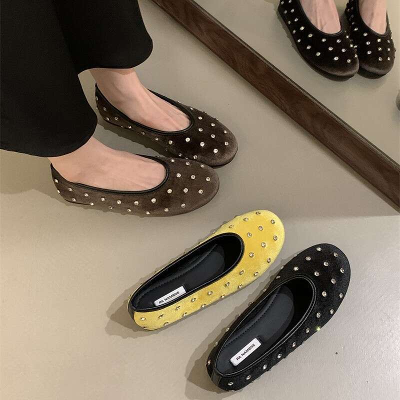 2024 Autumn/Winter New Shallow Versatile Ballet Fashion Water Diamond Mary Jane Single Shoes for Women