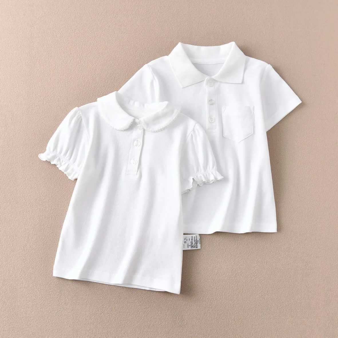 Girls Cotton Polo Shirt Children White Short-sleeved T-shirt Loose Breathable Size 90-170T250306