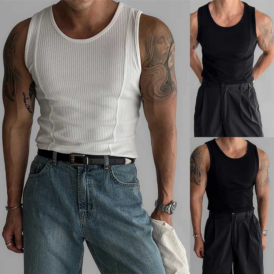 Mens Ribbed Sleeveless Tank Top Activewear Fitness Sports Bodybuilding Vest TopT250318