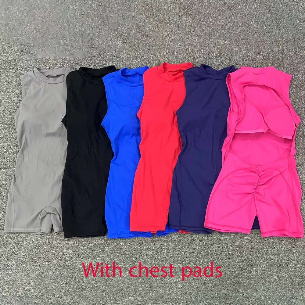 Pad Women Gym Yoga Set Sports Rompers Sexy Backless Fiess Workout Sleeveless One Piece Jumpsuit Active Cycg Wear KLMY