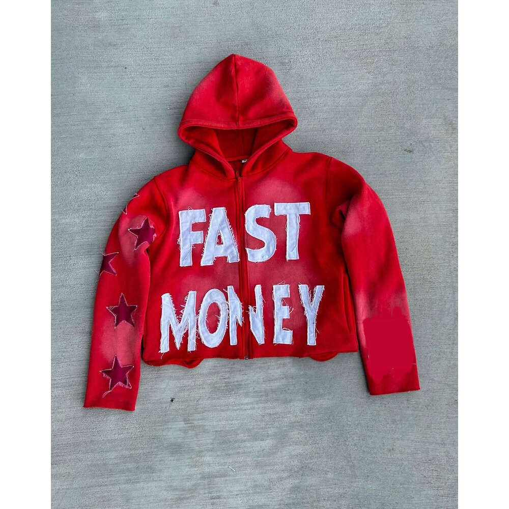 Personalized patchwork embroidered zipper sweatshirt long sleeved pullover hooded jacket street trend