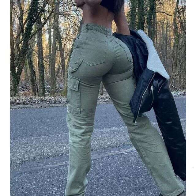 High quality European American high waisted pants with multiple pockets, fashionable and stretchy workwear, trendy street women's pants, 2025 new