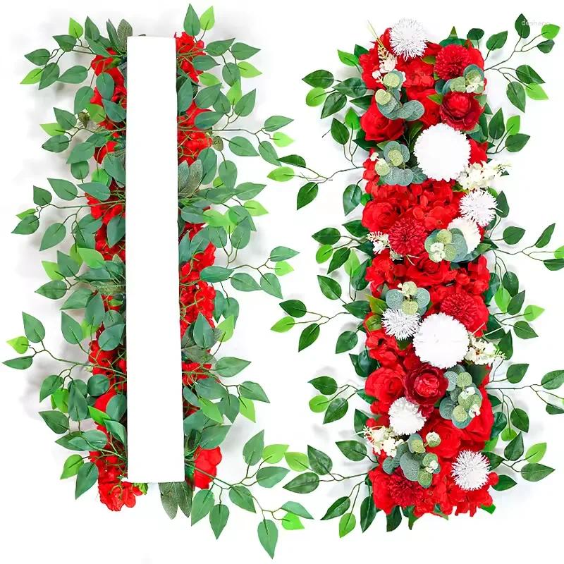 Decorative Flowers 100cm Luxury White Rose Artificial Flower Row Wedding Table Centerpiece Backdrop Wall Arches Decor Party Stage Floral