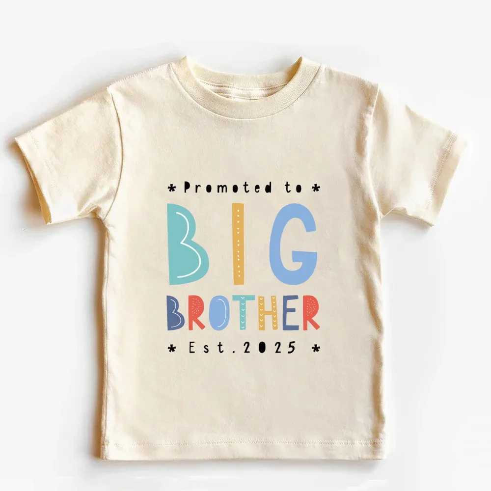Promoted To Big Brother Est 2025 Print Kids T-shirt Pregnancy Announcement Boys Shirt Child Summer Retro Short Sleeve Outfit TopT250306