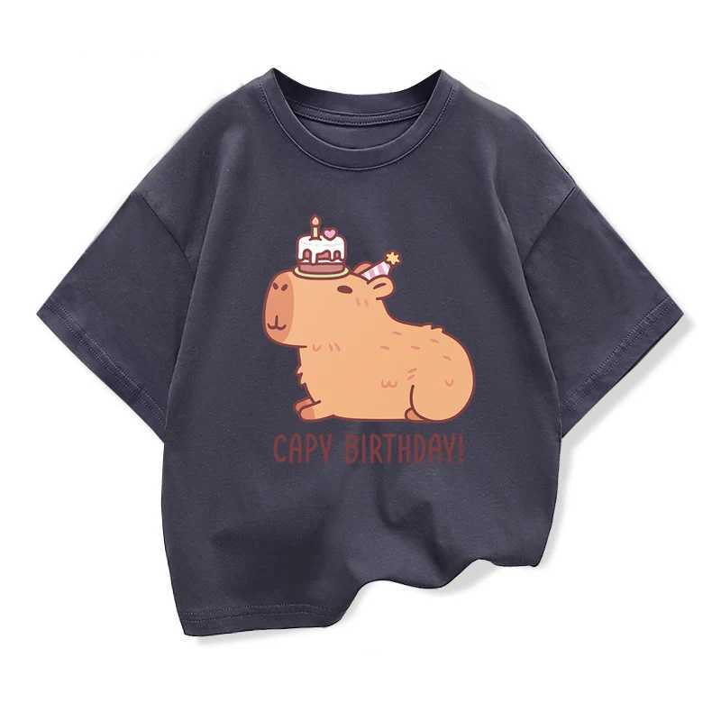 Childrens Birthday Clothing Cute Capybara 2025 Summer Girls Short Sleeve Tops 3-10Years Boys T-shirt Children Birthday GiftsT250306