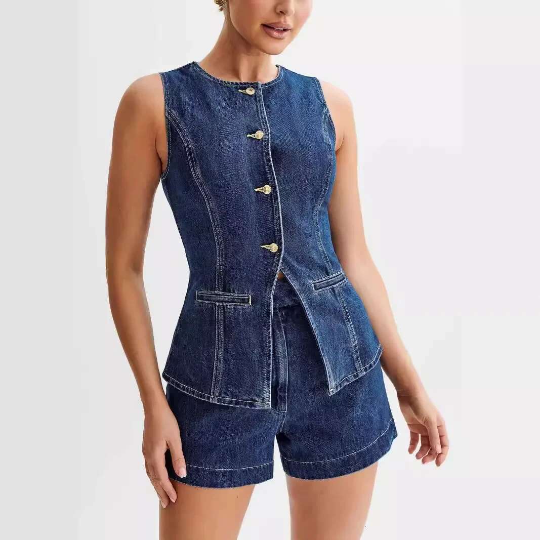 2024 Fashionable Casual High-Waisted Denim Skirt Set Women's Clothing Cross-Border Spring Summer Sleeveless