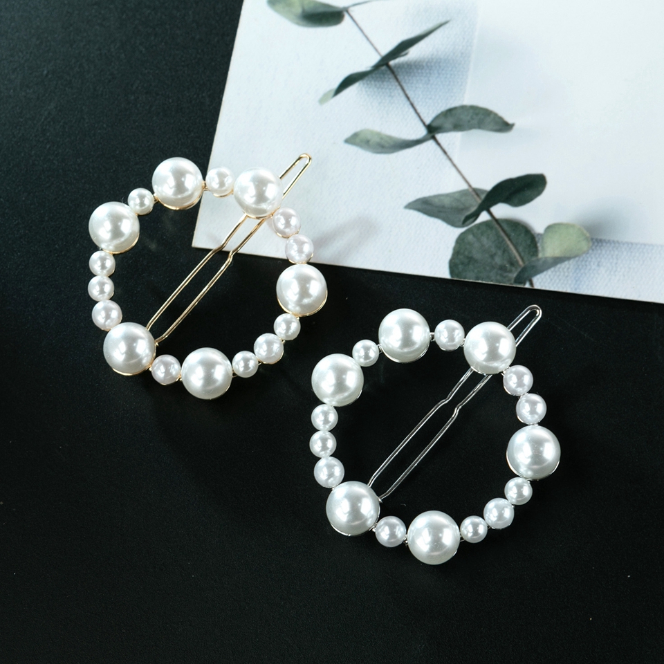 Fashion Bow Pearl Pentagram Geometry Alloy Hairpin Girl Hair Clip Minimalism Elegance Diamond Heart Shaped Hair Accessories